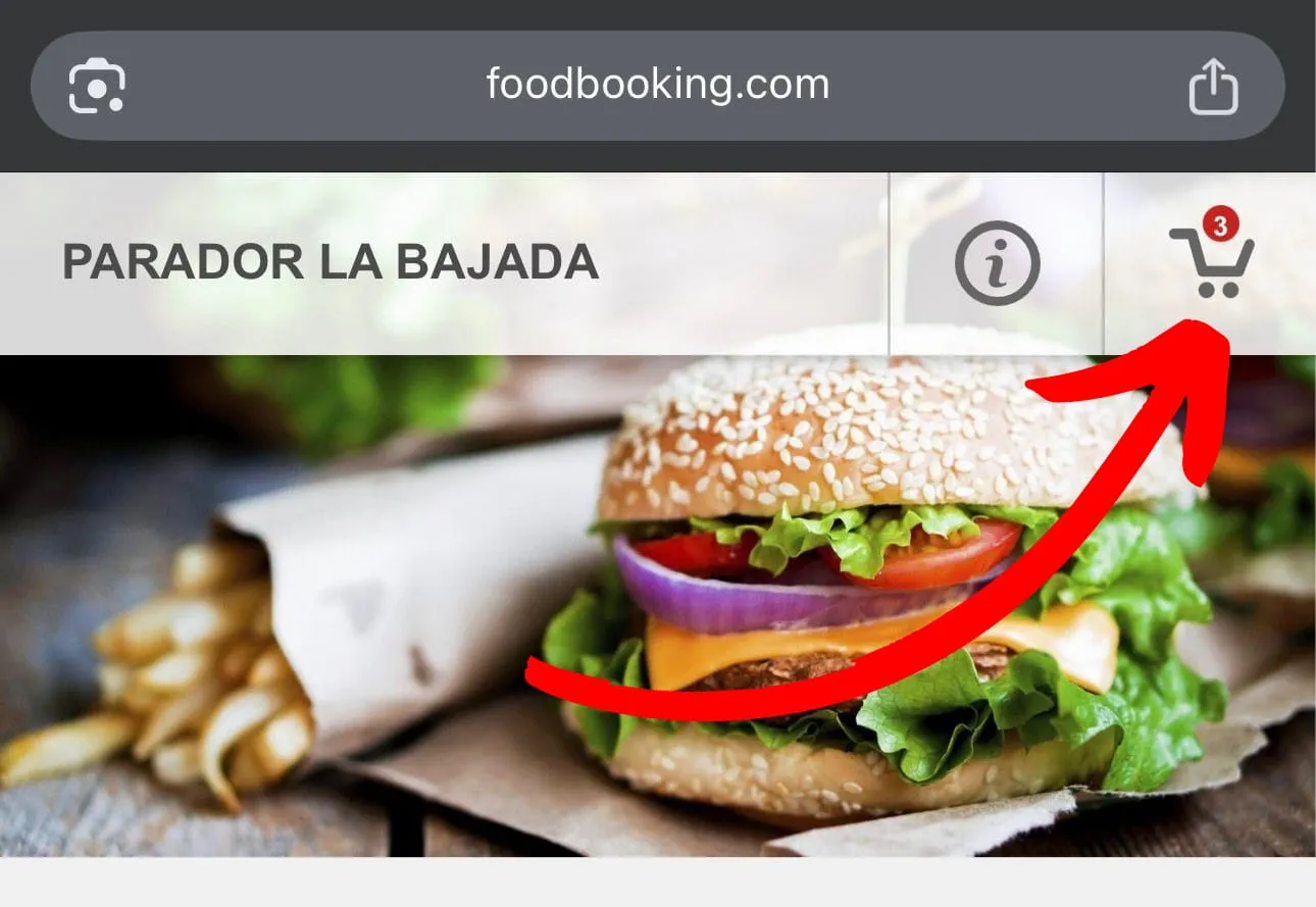 Pantalla del menú mostrando la opción de ver el carrito en la aplicación